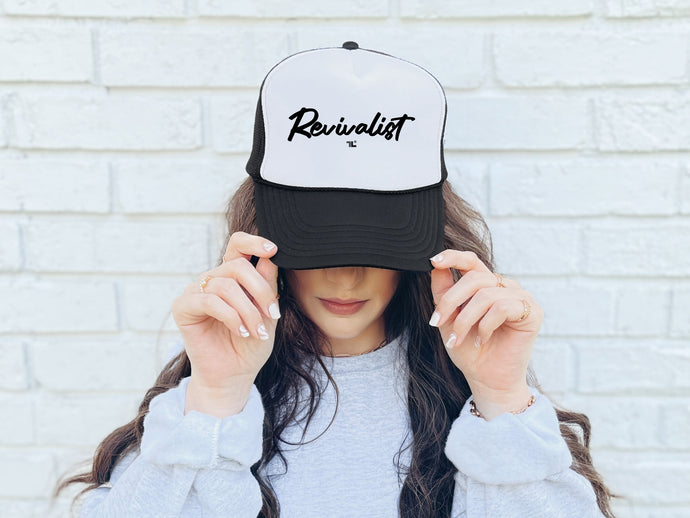 Black & White Revivalist Trucker Hat Embroidered